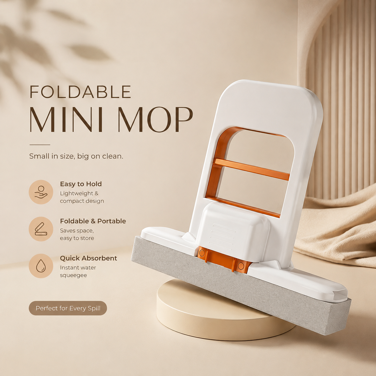 Foldable Mini Mop – Self-Squeeze Sponge Mop for Wet & Dry Cleaning